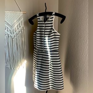 Express Striped A-line, High Neck, Mini Dress